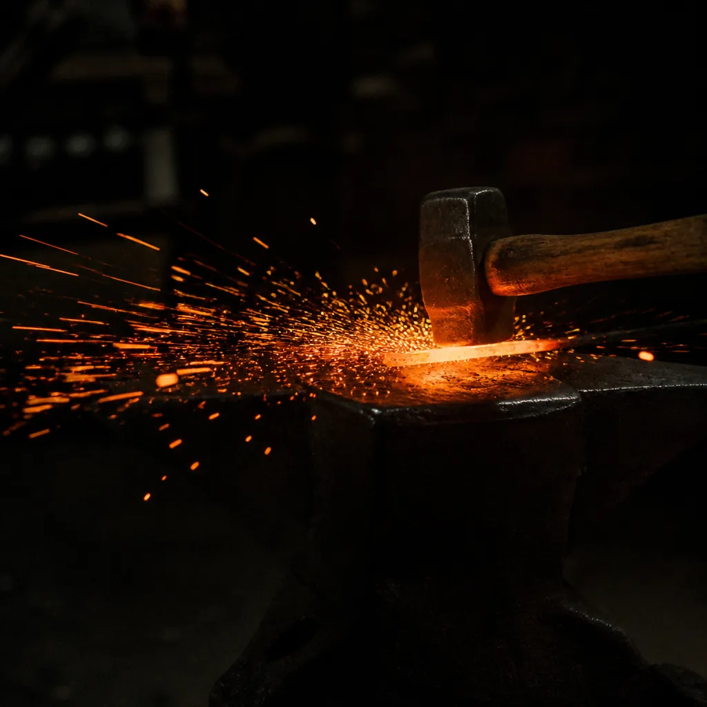 Chispas saltando sobre un yunque al golpe / Sparks bursting over an anvil strike